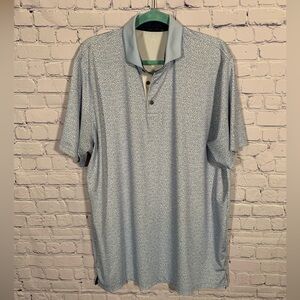 Greyson Mens Leopard Print Short Sleeve Golf Polo Blue White Sz XL Golf Prep